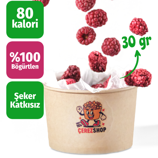 Çerezshop Freeze Dried Böğürtlen küçük kase kalori ve şekersiz ürün bilgilendirme görseli