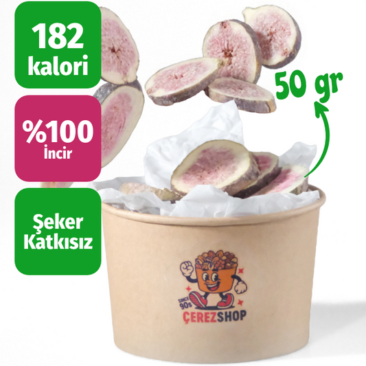 Çerezshop Freeze Dried İncir küçük kase kalori ve şekersiz ürün bilgilendirme görseli