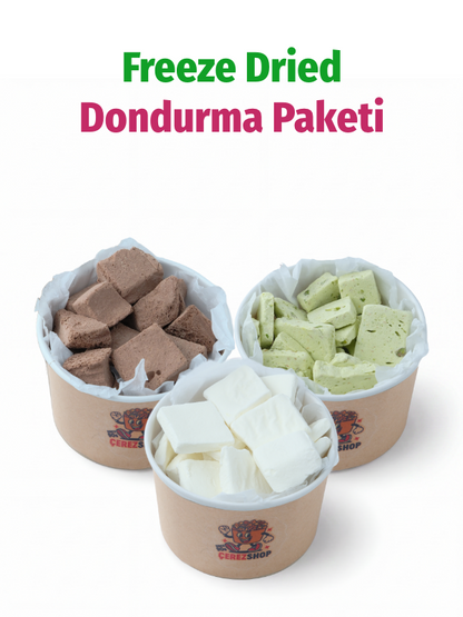 Freeze Dried Dondurma Paketi 3'lü – Çikolatalı Antep Fıstıklı Sade Kurutulmuş Çıtır Dondurma Seti