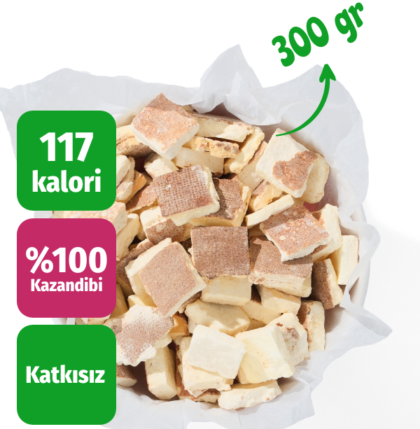 Freeze dried kazandibi 300 gr üstten görünüm ve kalori bilgisi