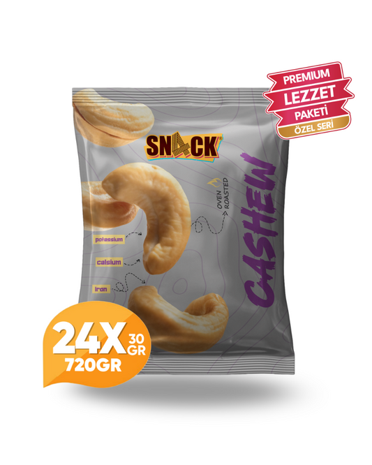 Snack Kaju Fıstığı 24x30 gr Premium Fırında Kavrulmuş Tuzsuz Atıştırmalık Paketi 720 gr