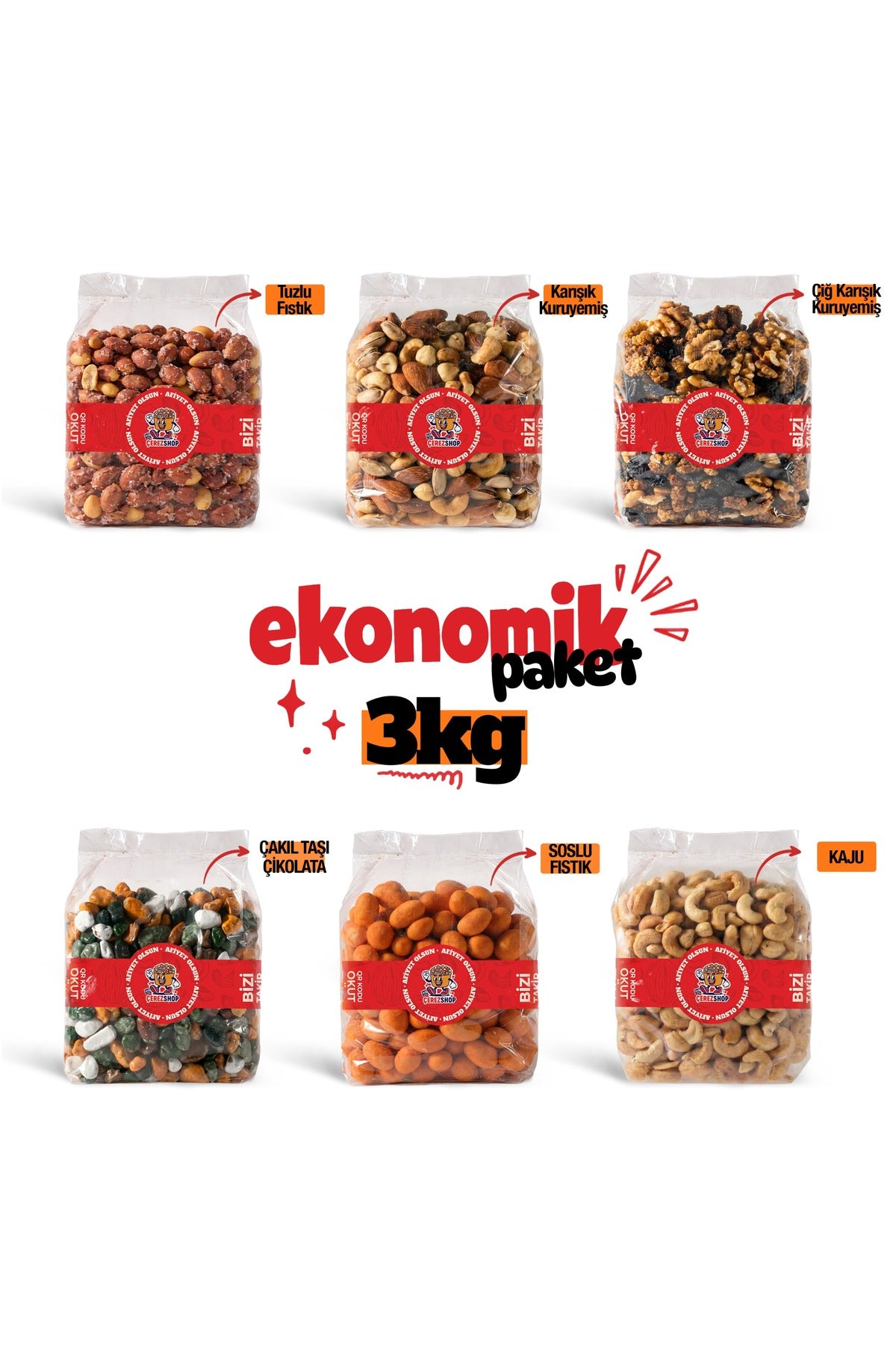 Ekonomik Paket 3 KG (6 Çeşit Karışık Kuruyemiş Seti)