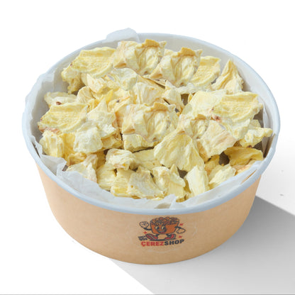 Çerezshop Freeze Dried Ananas büyük kase içinde dondurularak kurutulmuş şekersiz ananas dilimleri görünümü