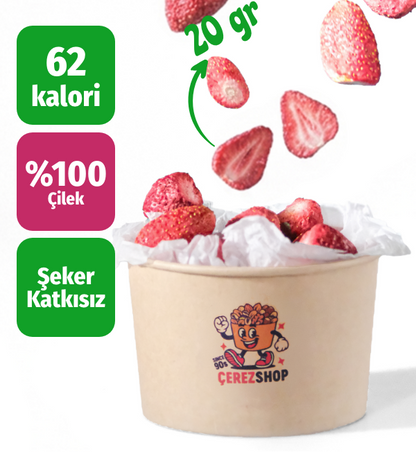 Çerezshop Freeze Dried Çilek küçük kase kalori ve şekersiz ürün bilgilendirme görseli