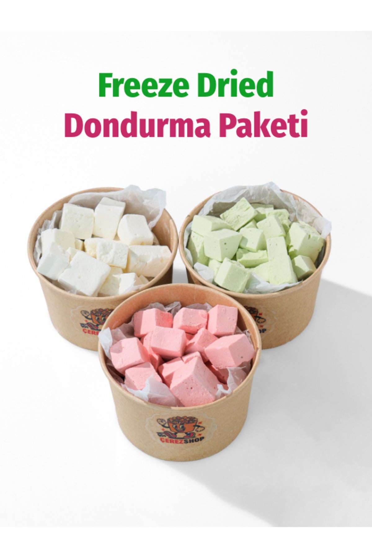 Freeze Dried Dondurma Paketi 3'lü Set Çilek Antep Fıstık Vanilya Dondurularak Kurutulmuş Dondurma