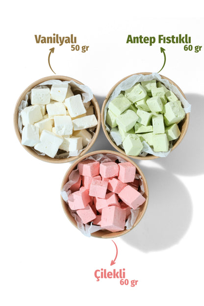 Freeze Dried Dondurma Paketi 3'lü Set Çilek Antep Fıstık Vanilya Dondurularak Kurutulmuş Dondurma