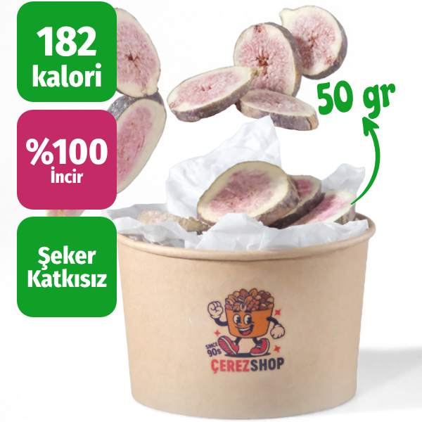 Çerezshop Freeze Dried İncir küçük kase kalori ve şekersiz ürün bilgilendirme görseli