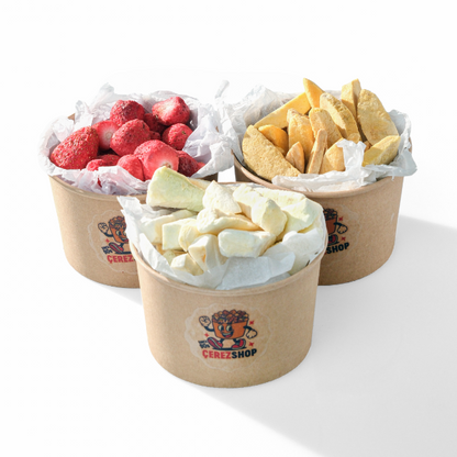 Çerez Shop 3'lü Freeze Dried Meyve Seti - Çilek, Mango ve Kavun Cipsinden Oluşan %100 Doğal ve Avantajlı Fiyatlı Karma Paket