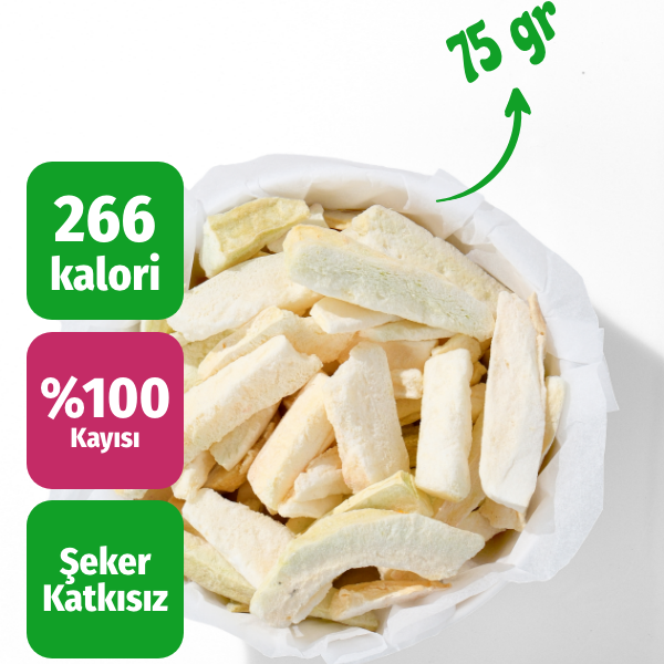 Çerezshop Freeze Dried Kavun 75 gr üstten çekim kalori ve ürün bilgilendirme görseli