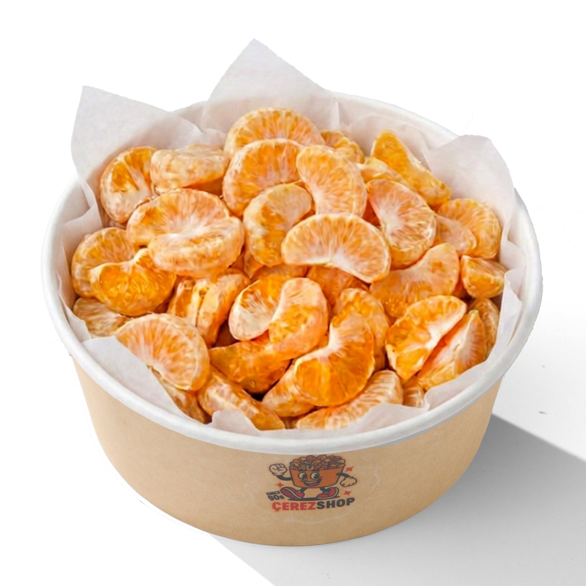 Çerezshop Freeze Dried Mandalina büyük kase içinde dondurularak kurutulmuş şekersiz mandalina dilimleri görünümü