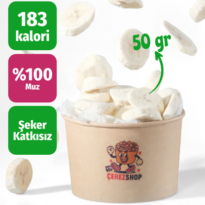 Çerezshop Freeze Dried Muz küçük kase kalori ve şekersiz ürün bilgilendirme görseli