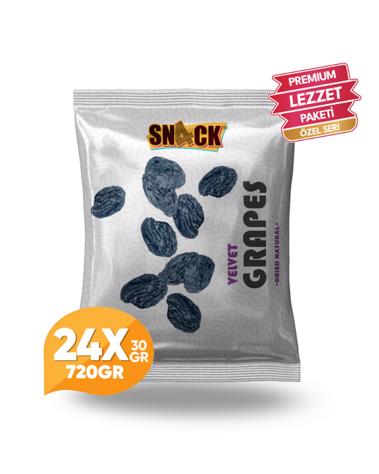 Snack Siyah Kuru Üzüm 24x30 gr Premium Doğal Çekirdeksiz Atıştırmalık Paketi 720 gr