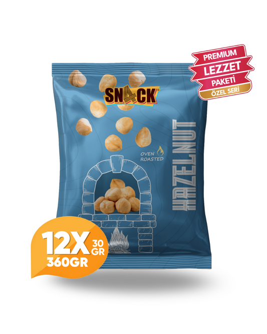 Snack Fındık 12x30 gr Premium Fırında Kavrulmuş Tuzsuz Atıştırmalık Paketi 360 gr