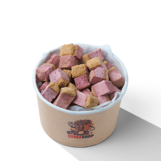 Freeze Dried Frambuazlı Cheesecake – Kurutulmuş Çıtır Cheesecake Küpleri, Tatlı Küpleri Atıştırmalık