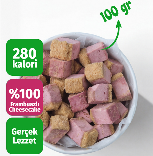 Freeze Dried Frambuazlı Cheesecake – Kurutulmuş Çıtır Cheesecake Küpleri, Tatlı Küpleri Atıştırmalık