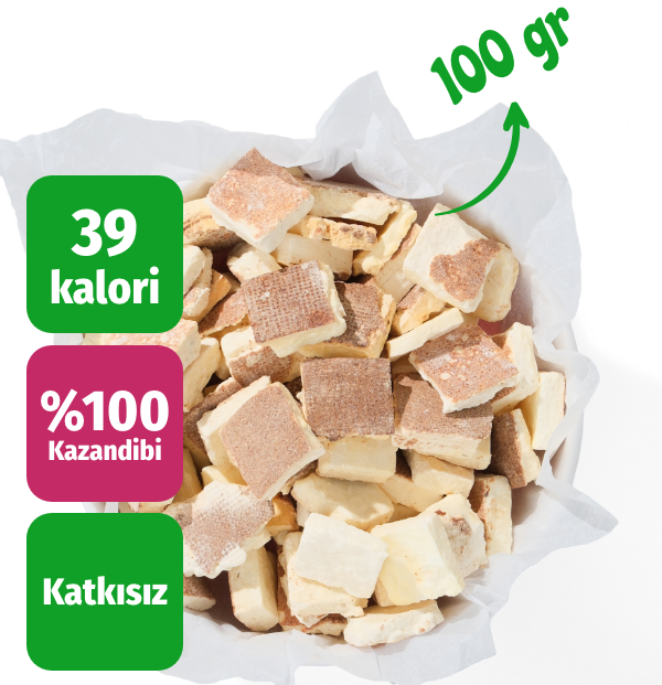 Freeze dried kazandibi dondurularak kurutulmuş tatlı 100 gr üstten görünüm ve kalori bilgisi