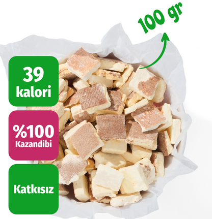 Freeze dried kazandibi dondurularak kurutulmuş tatlı 100 gr üstten görünüm ve kalori bilgisi
