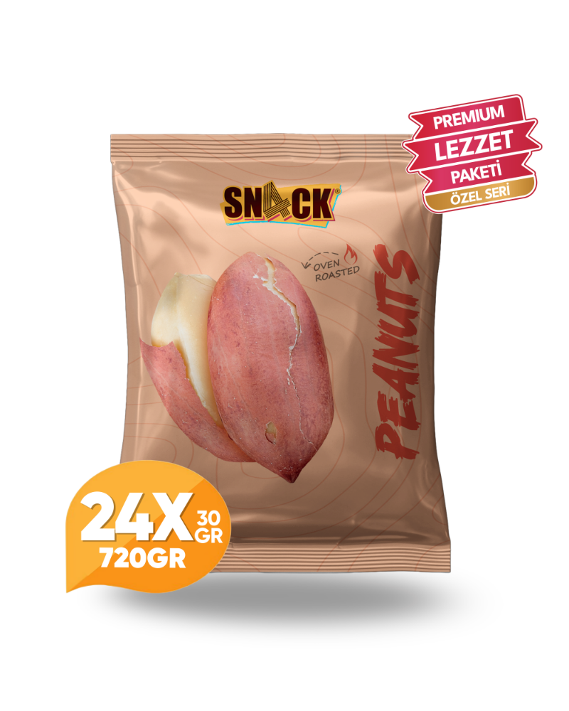Snack Yer Fıstığı 24x30 gr Premium Fırında Kavrulmuş Tuzsuz Atıştırmalık Paketi 720 gr