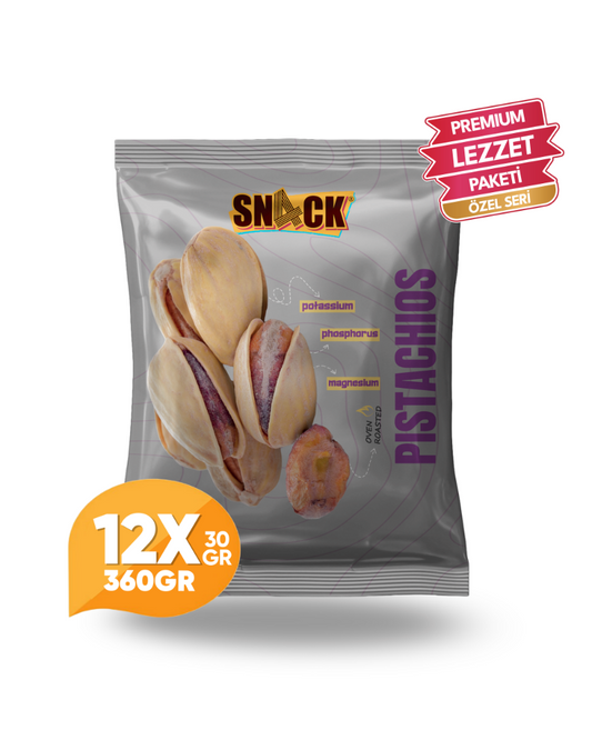 Snack Antep Fıstığı 12x30 gr Premium Fırında Kavrulmuş Tuzsuz Atıştırmalık Paketi 360 gr