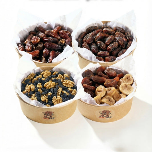 İftar ve sahur sofraları için hazırlanan 4'lü taze kuruyemiş ve kuru meyve bereket seti.