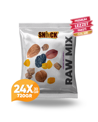 Snack Çiğ Karışık Kuruyemiş 24x30 gr Premium Doğal Fıstık İncir Üzüm Fındık Kayısı Badem Atıştırmalık 720 gr