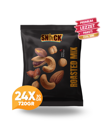 Snack Karışık Kuruyemiş 24x30 gr Premium Fırında Kavrulmuş Antep Fıstığı Badem Fındık Kaju Atıştırmalık 720 gr