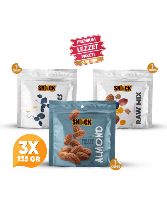 Snack Sağlıklı Atıştırmalık Paketi 3x135 Gr Çiğ Karışım Premium Set 405 Gr