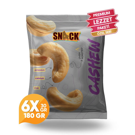 Snack Kaju Fıstığı 6x30 gr Premium Fırında Kavrulmuş Tuzsuz Atıştırmalık Paketi 180 gr